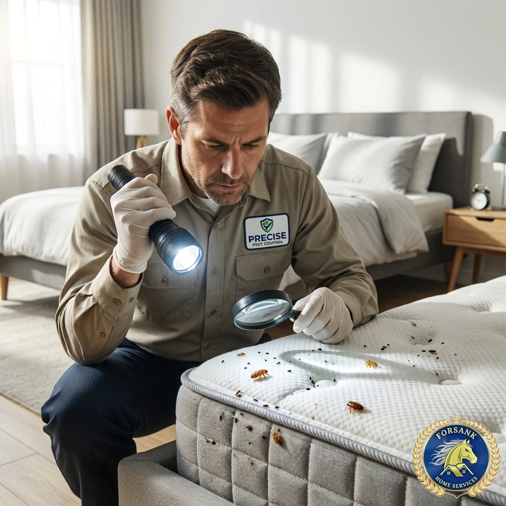 فريق مكافحة حشرات من شركة فــرســانـك يقوم بتعقيم ورش مجمع سكن عمال كبير في مدينة الخبر