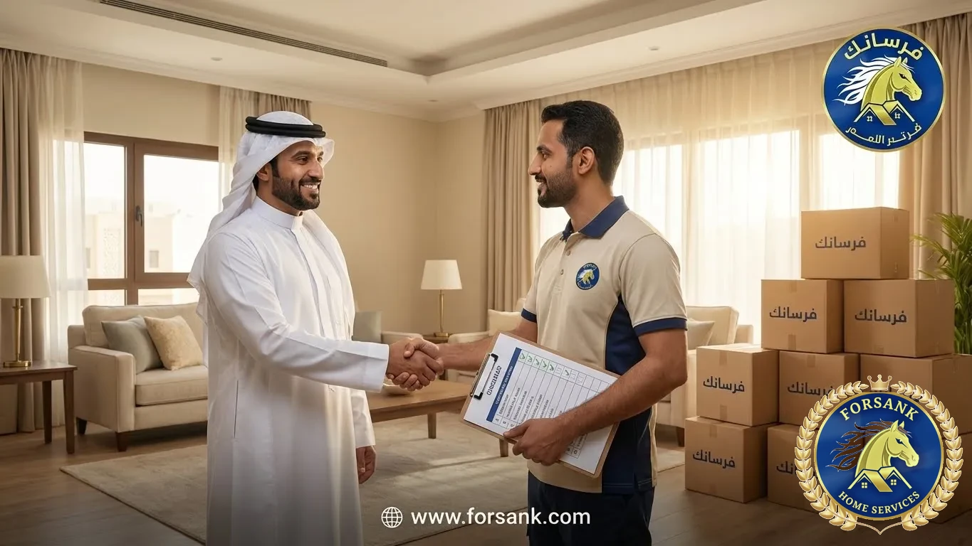 فني فرسانك المحترف يصافح عميلاً راضياً بعد إصلاح المكيف بابتسامة