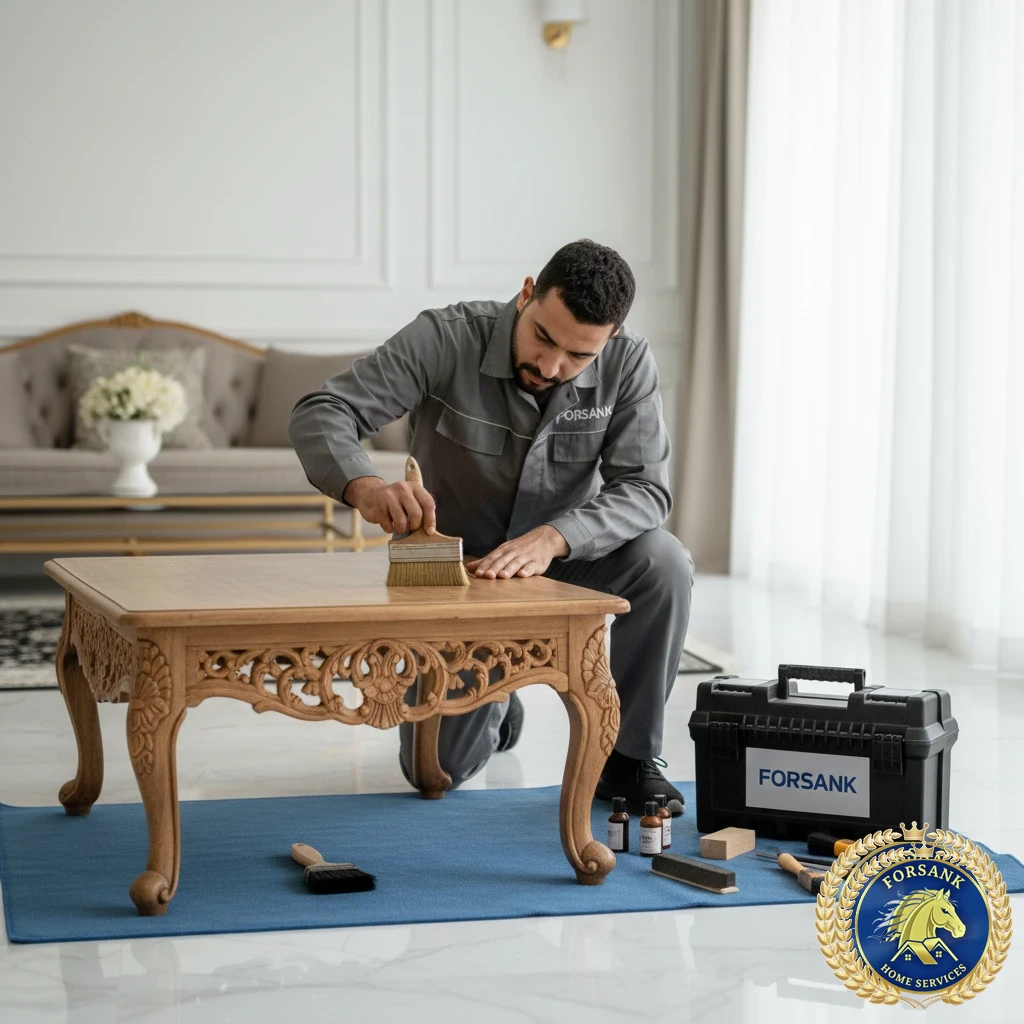 فني يقوم بصيانة وترميم كرسي خشبي قديم وإعادته كالجديد في القطيف