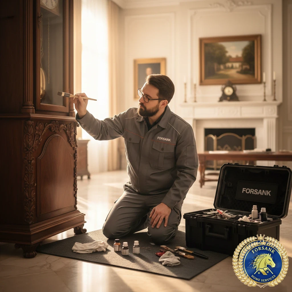 فني يقوم بصيانة وترميم كرسي خشبي قديم وإعادته كالجديد في جدة