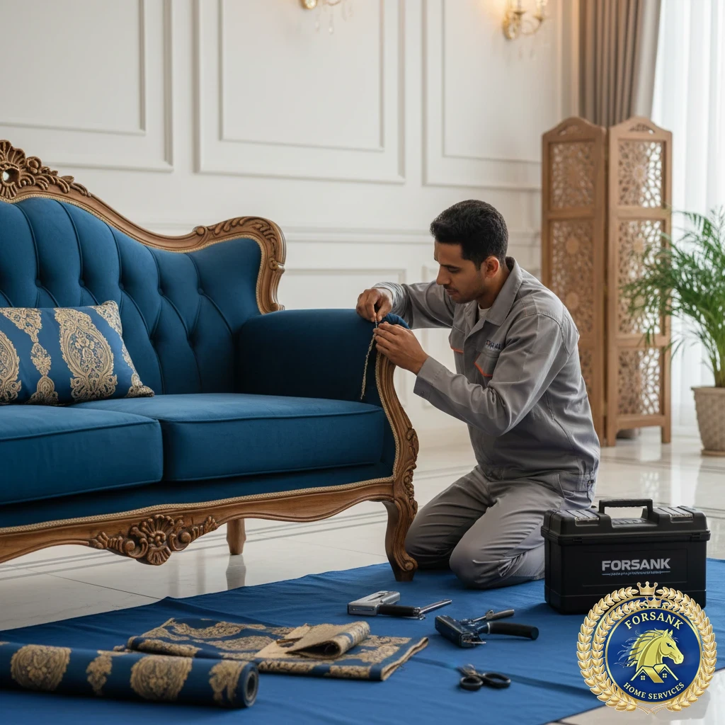 فني يقوم بصيانة وترميم كرسي خشبي قديم وإعادته كالجديد في تبوك