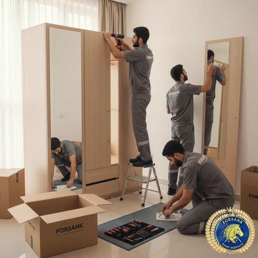 فني تركيب أثاث ايكيا يقوم بتجميع خزانة ملابس في تبوك