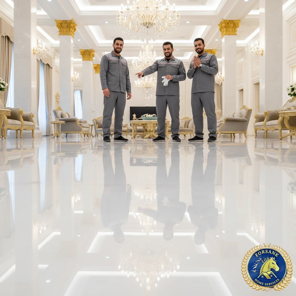 معالجة شروخ الرخام وتلميع الدرج في منزل بالأحساء