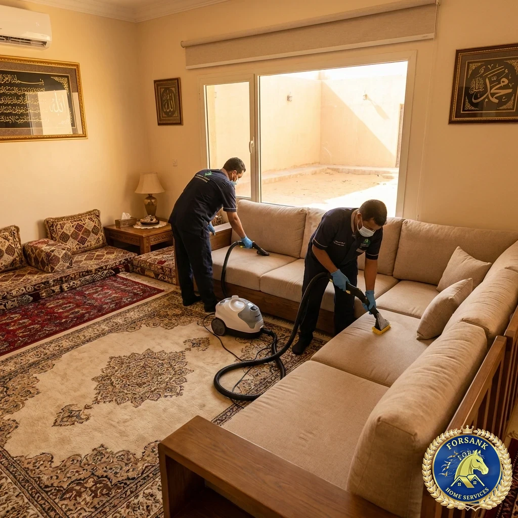 تنظيف وإزالة الدهون من فرن غاز كبير في مطبخ بتبوك