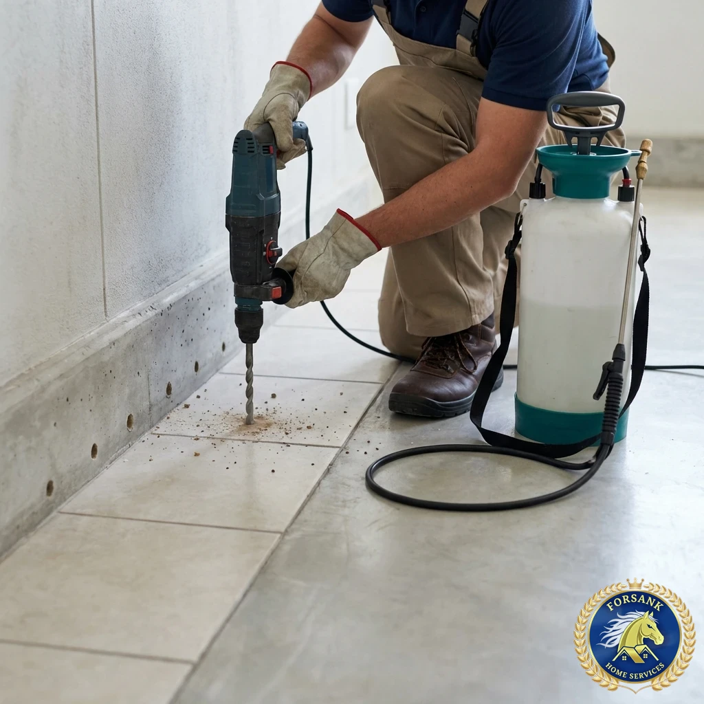 مهندس زراعي من شركة فرسانك يقدم استشارة مجانية في موقع بناء جديد بتبوك لتحديد احتياجات رش الدفان